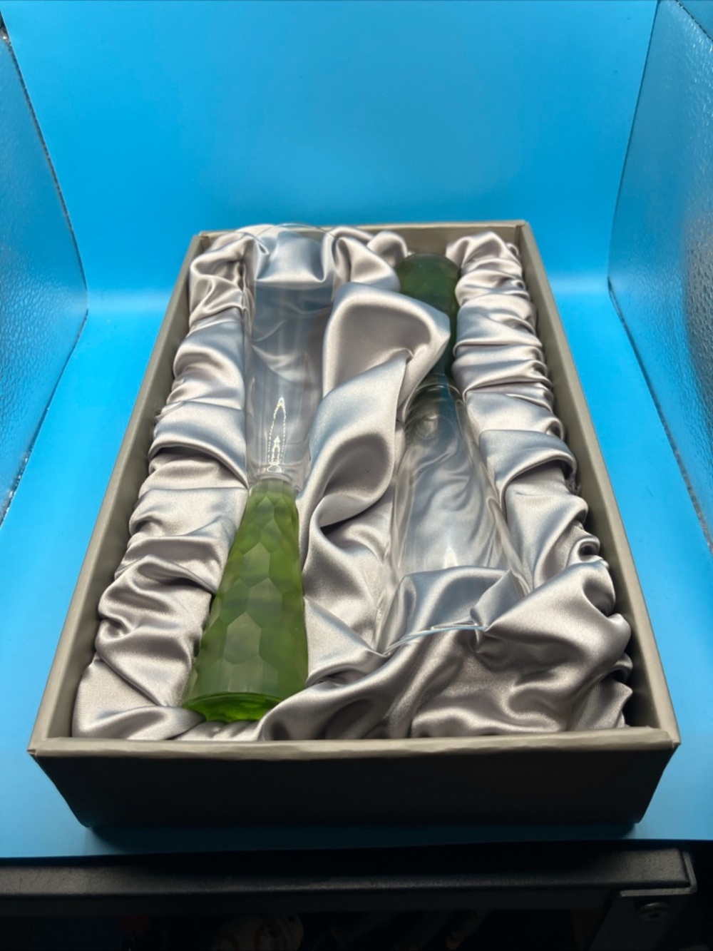 Green-Handled Crystal Bar Spoon Set - Unbranded